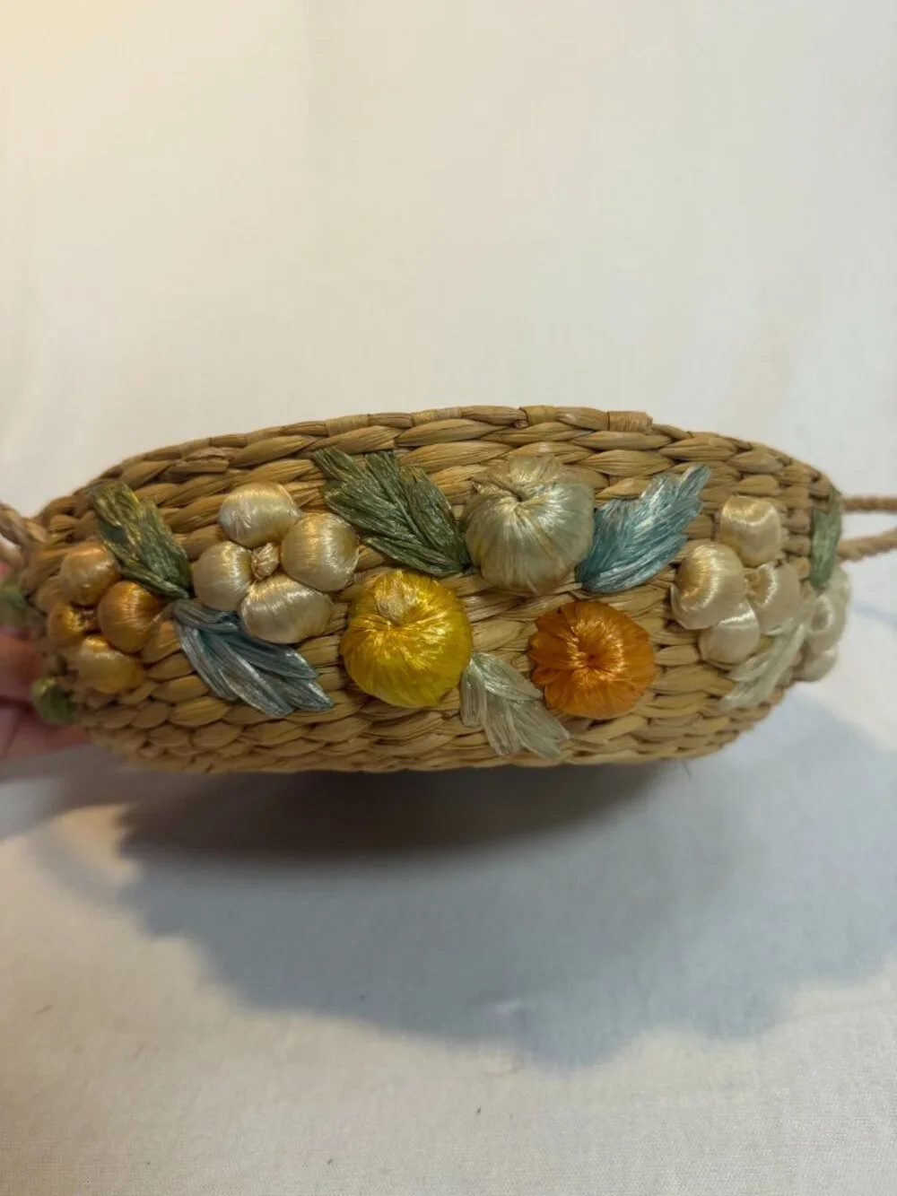 MCM Vintage Woven Raffia Fruit Basket Philippines Casserole Holder 9